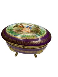 Royal Vienna Style Porcelain Decorated Footed Trinket Box