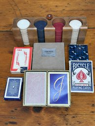 Vintage Poker Chip Set And Playing Cards