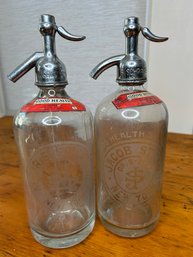 Lot Of 2 Vintage Seltzer Glass Bottles: Jacob Stein & Morris Schuster Good Health