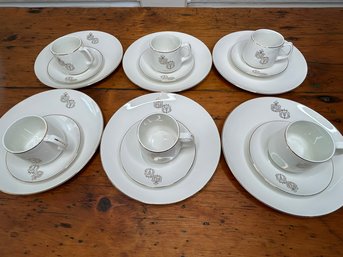 Vintage 1960's Hall China Rx Pharmacist Dinner Plat, Cup & Saucer Service For 6