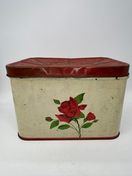 Large Vintage Rose Tin Bread Holder With Air Vent