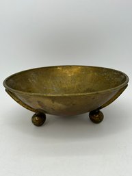 Vintage 7' Round Footed Brass Bowl Decorative Vessel