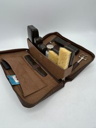 Vintage Leather Men's Toilet Tree Travel Case With Accessories