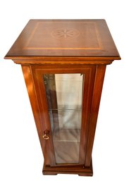 Beautiful Cherry Inlaid Pedestal Curio Cabinet With Beveled Glass