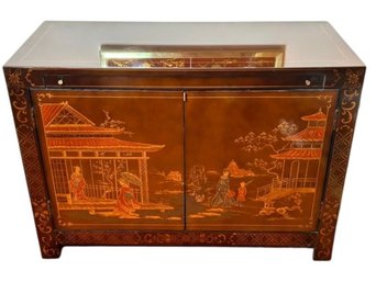 Vintage Habersham Hand Painted Asian 2 Door Side Table Cabinet