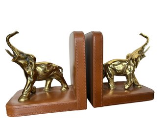Brass And Leather Elephant Book Ends
