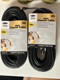 2 Belkin RG59 Gold Plated Coaxial Cable F-Type Satellite TV VCR Video 100' Brand New