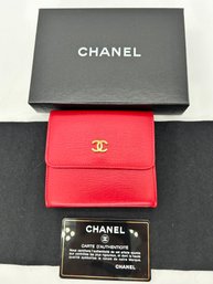 Chanel Red Leather Change Purse With Box & COA