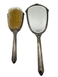 Sterling Silver Vanity Set Mirror And Brush