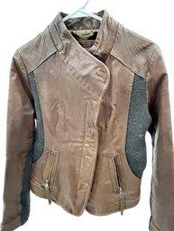 Via Spiga, Size Medium, Brown Leather And Fabric Jacket