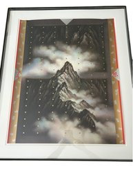 Japanese Mt. Fuji Screen Print, Matted In A Heavy Duty Custom Made Steel Frame.