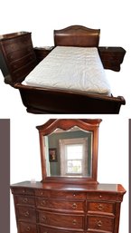 Beautiful 6 Piece Queen Size Bedroom Set Complete With Mattress, Box Spring & Matching Lamps