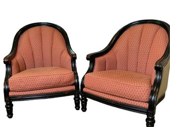 Bradington Young Exposed Wood Club Chairs, Mahogany With Black Finish Sold By Stickley