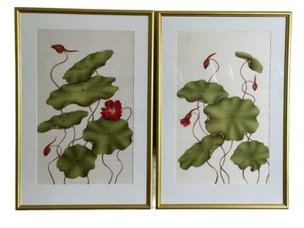 Deborah Falls 'Nasturtiums' Paintings On Silk - Framed & Matted Set Of 2