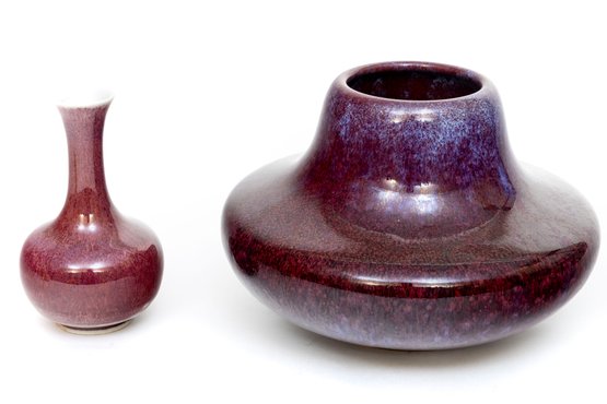 Pair Of Oxblood Stoneware Pottery Vases