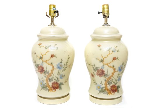 Pair Of Floral Urn-Style Table Lamps