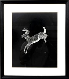 Framed Monochrome Art Print Of Running Deer