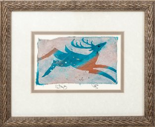 Framed Torn Canvas Abstract Stag Art