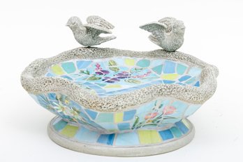 Mosaic Glass Tile Inlay Bird Bath