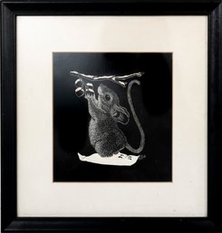 Framed Monochrome Art Print Of Foraging Mouse