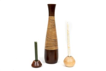 Wood Candlestick Holders & Vase