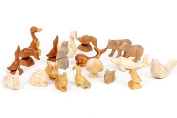 Collection Of Carved Wood Animal Miniatures