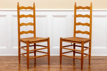 Pair Of Ladderback Dining Side Chairs With Rush Seats