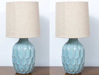 Pair Of West Elm Ceramic Blue Table Lamps