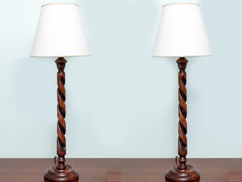 Pair Of Wood Barley Twist Lamps