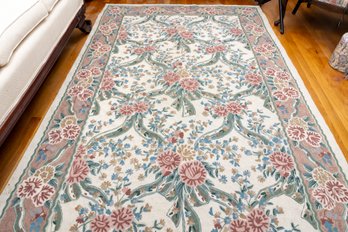 Vintage French Chain Stitch Floral Area Rug