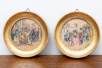 Pair Of Italian Gilt Wood Framed Illustrations