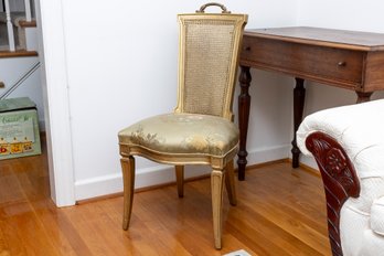 Vintage French Cane Back Chair With Satin Upholstery