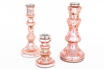 Vintage Pink Mercury Glass Candlestick Holders