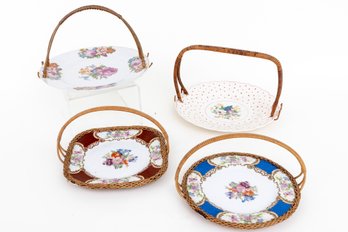 Set Of Four Vintage Japanese Cake Basket Porcelain Plates