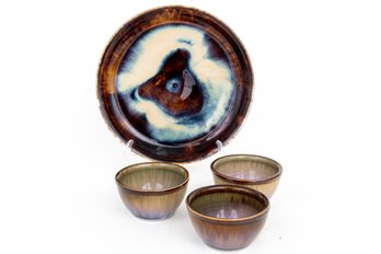 DSB & Bill Campbell Art Pottery Plate & Dip Bowls