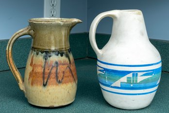 Pair Of Hand-Spun Stoneware Pottery Jugs