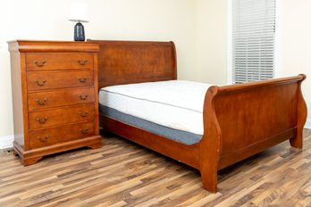 Rustic Dresser & Full XL Sleigh Bed Frame Suite