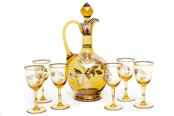 Vintage Bohemian Amber Glass Decanter Set