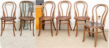 Set Of Six Antique Austrian Pressed Seat Bentwood Chairs