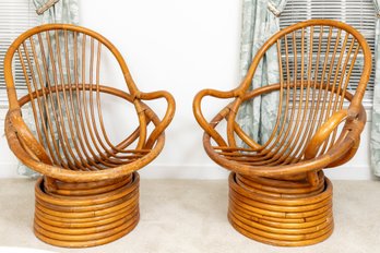 Vintage Palm Beach Style Bamboo Swivel Chairs