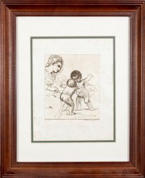 Vintage The Madonna Watching Christ & St. John Embracing Art Print