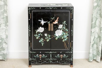 Black Lacquered Chinoiserie Chinese Cabinet Dry Bar (Small)