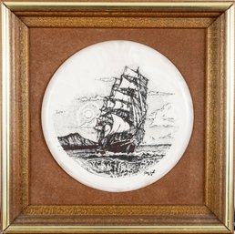 Vintage Signed Etched Clipper Ship Medallion