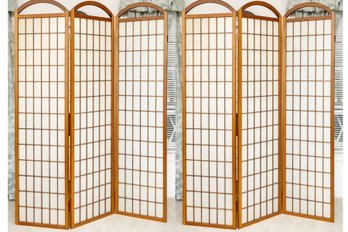 Pair Of Rice Paper Three Panel Room Dividers