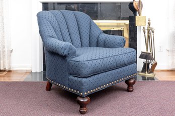 Blue Vertical Tufted-Back Armchair