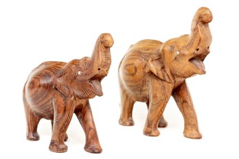 Pair Of Carved Wood Elephants