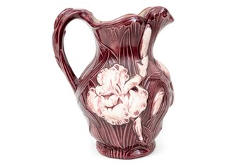 Handpainted Purple 'White Swirl' Siberian Iris Embossed Pitcher