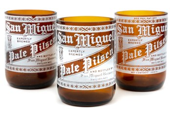 Three Vintage SAN MIGUEL Pale Pilsen Recycled Beer Bottle Cups