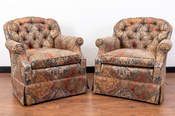 Pair Of Tufted Paisley Club Chairs