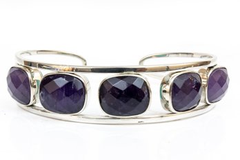 Reversible Turquoise & Amethyst Sterling Cuff Bracelet